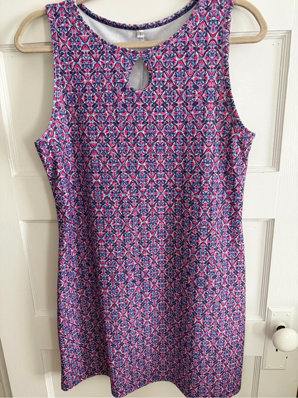 Nuu-Muu Sleeveless Pink & Purple Geometric Keyhole Tank Dress